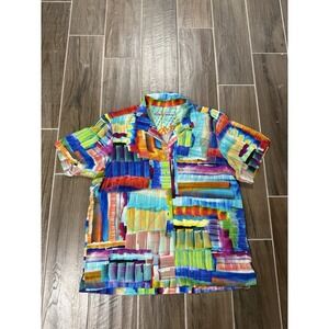 Robert Graham Shirt  Button Up Abstract Colorful Short Sleeve Men's Size L